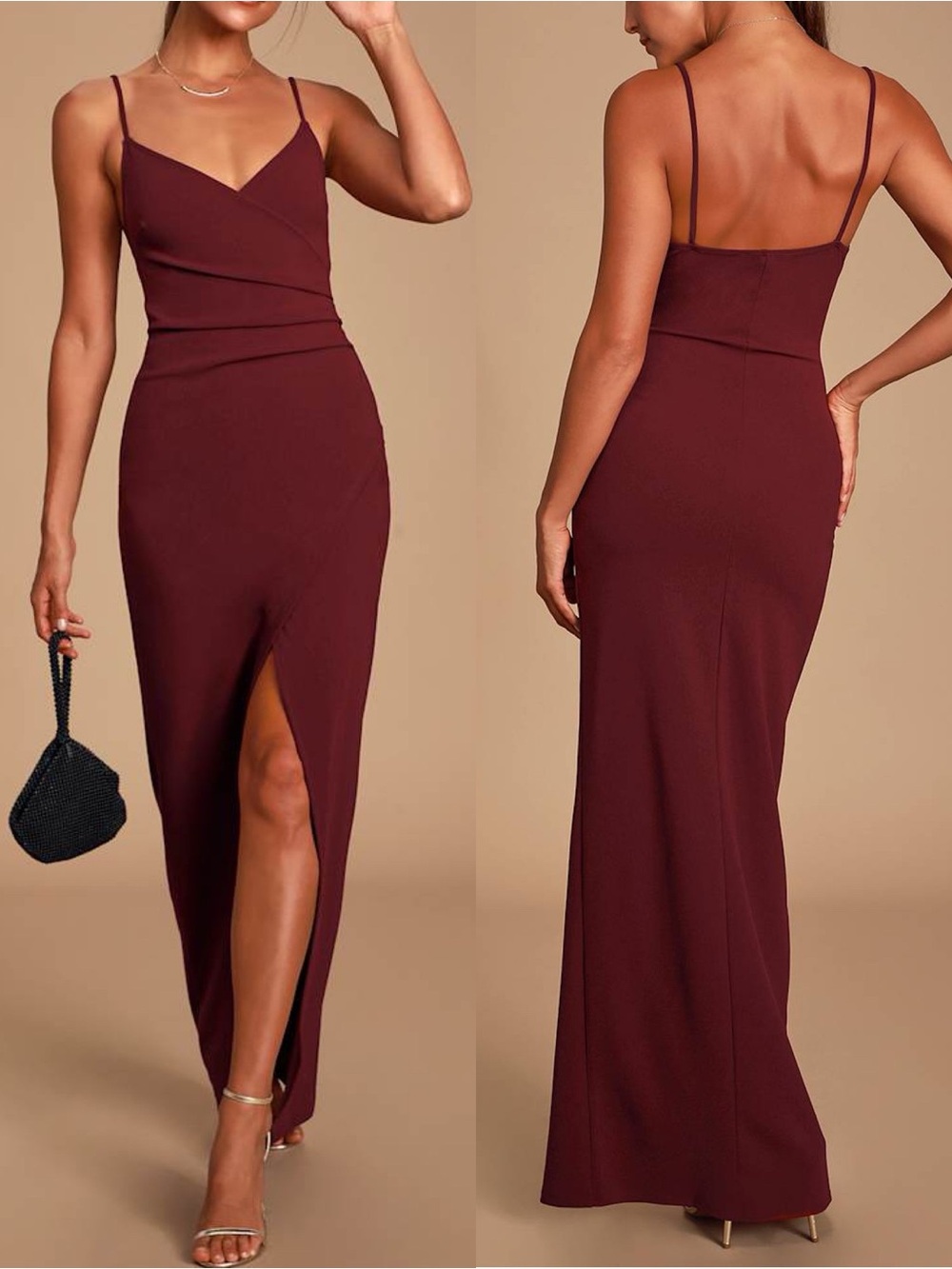 Lulus | Sweetest Admirer Burgundy Ruched Surplice Maxi Dress